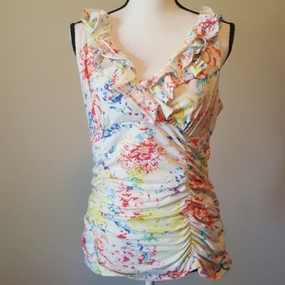 CAbi Ruffle Splatter Print Sleeveless Blouse - Picture 2 of 10
